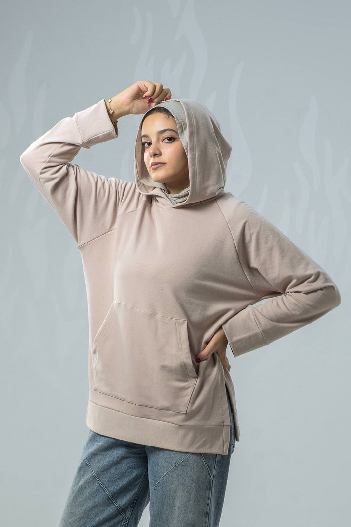 Oversized Melton Sweatshirt With Side Slits