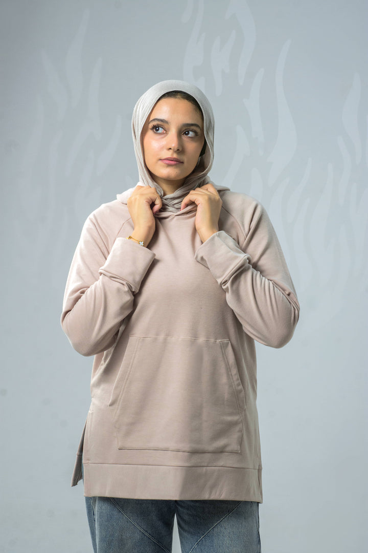 Oversized Melton Sweatshirt With Side Slits