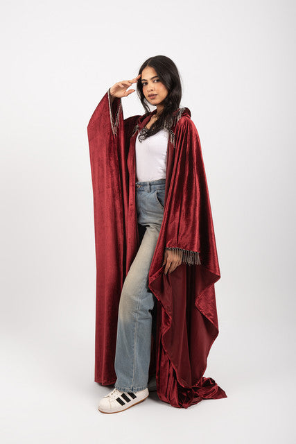 Morocco Velvet Long Sleeve Embroidered Sequins Kimono