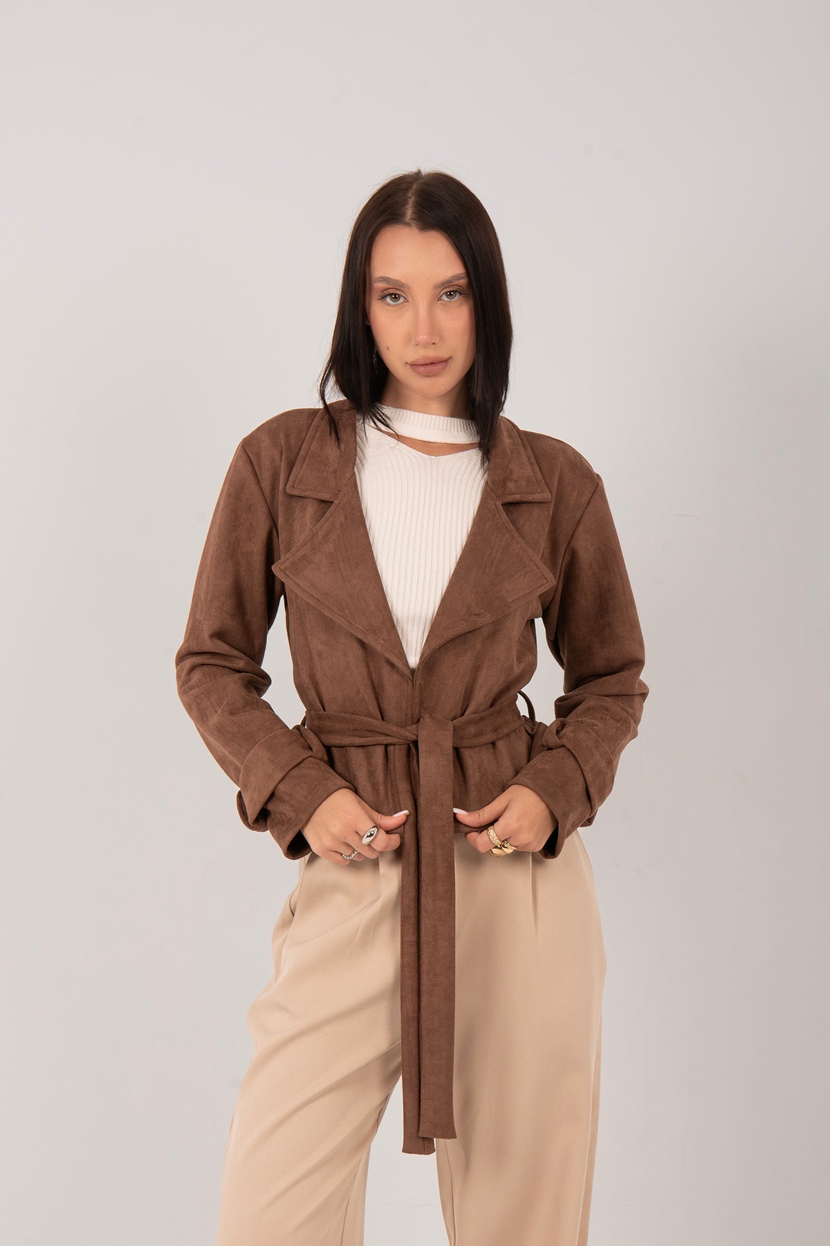 Suede Cropped Belted Jacket