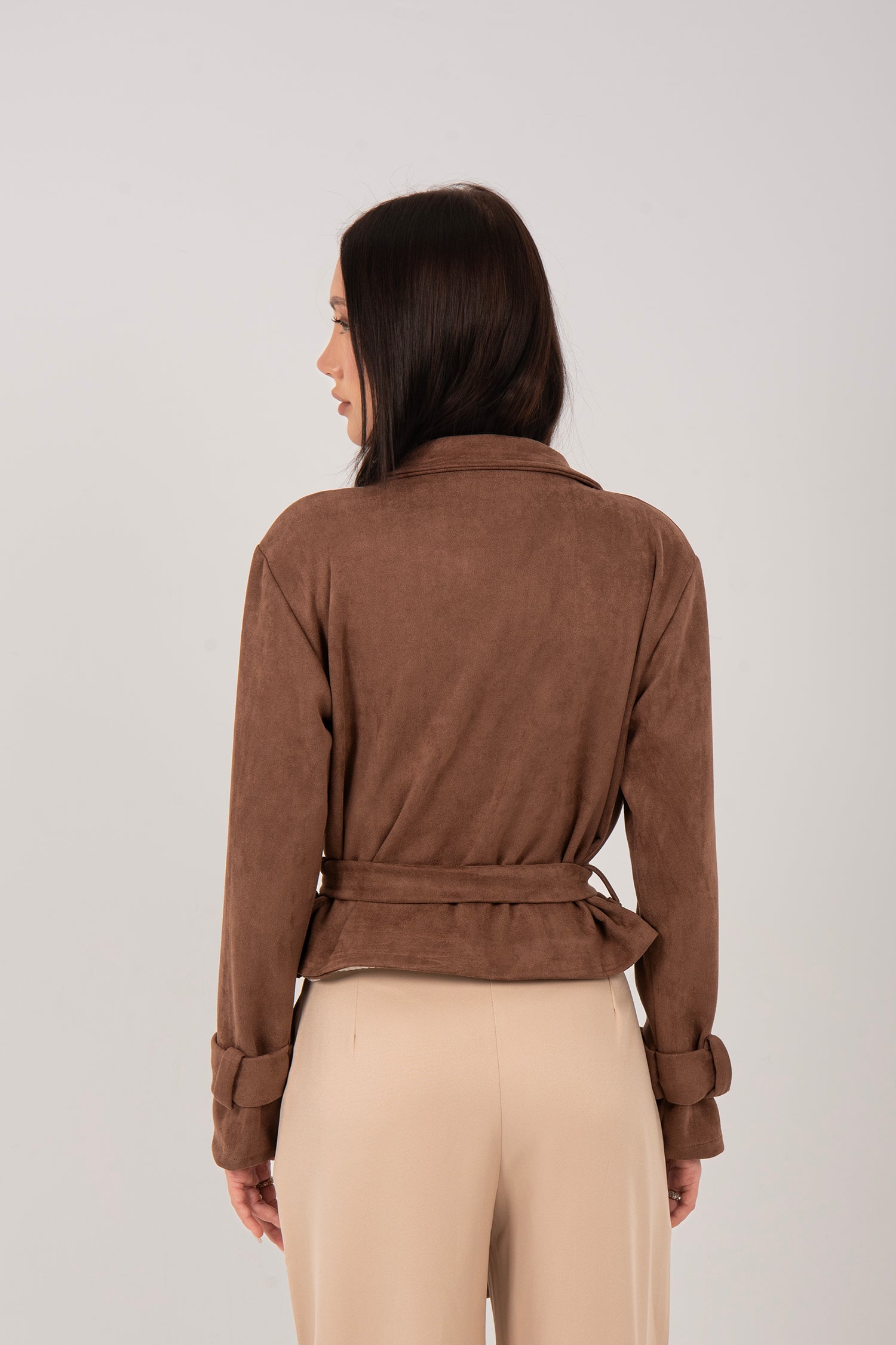 Suede Cropped Belted Jacket