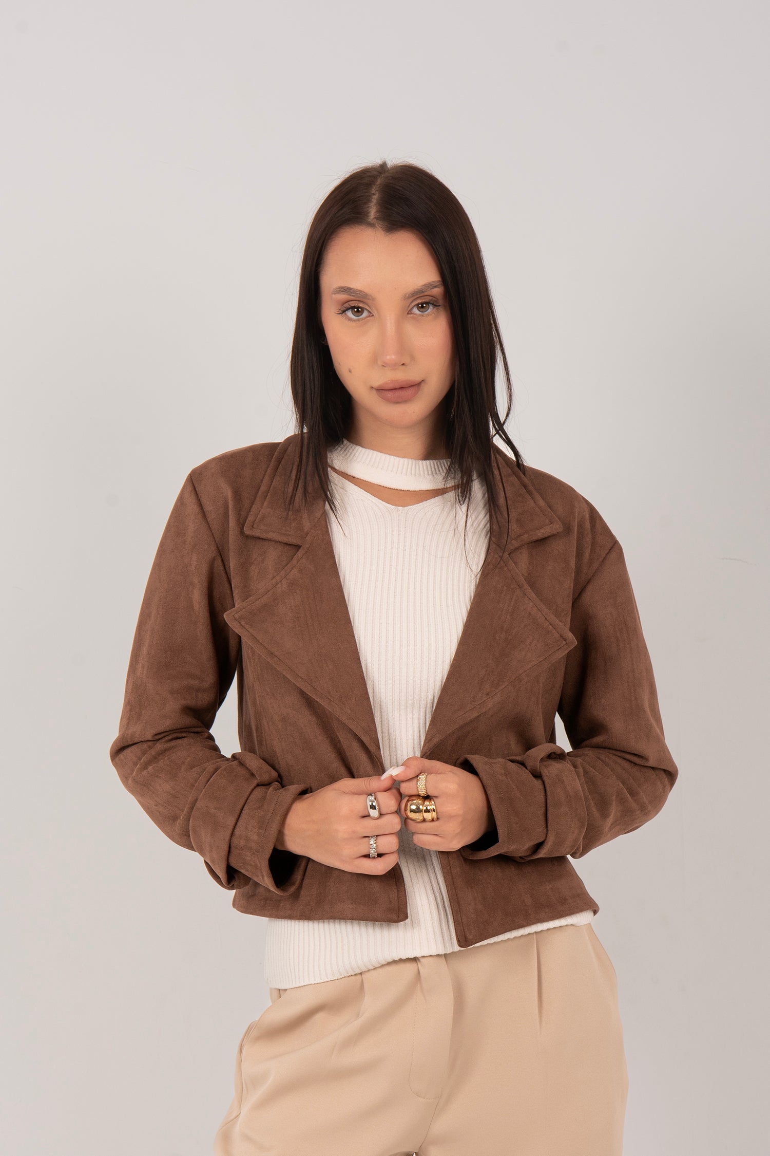 Suede Cropped Belted Jacket