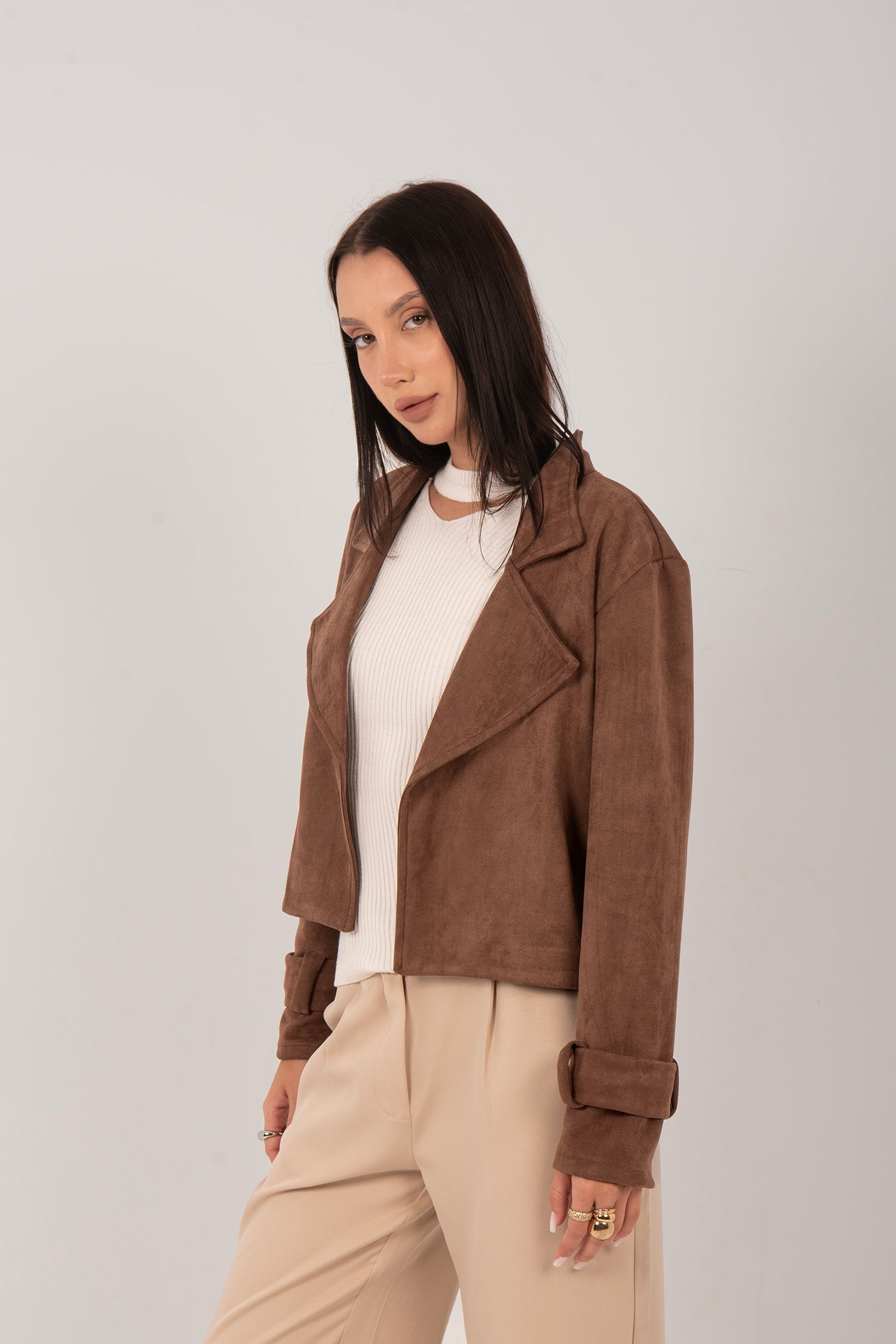 Suede Cropped Belted Jacket