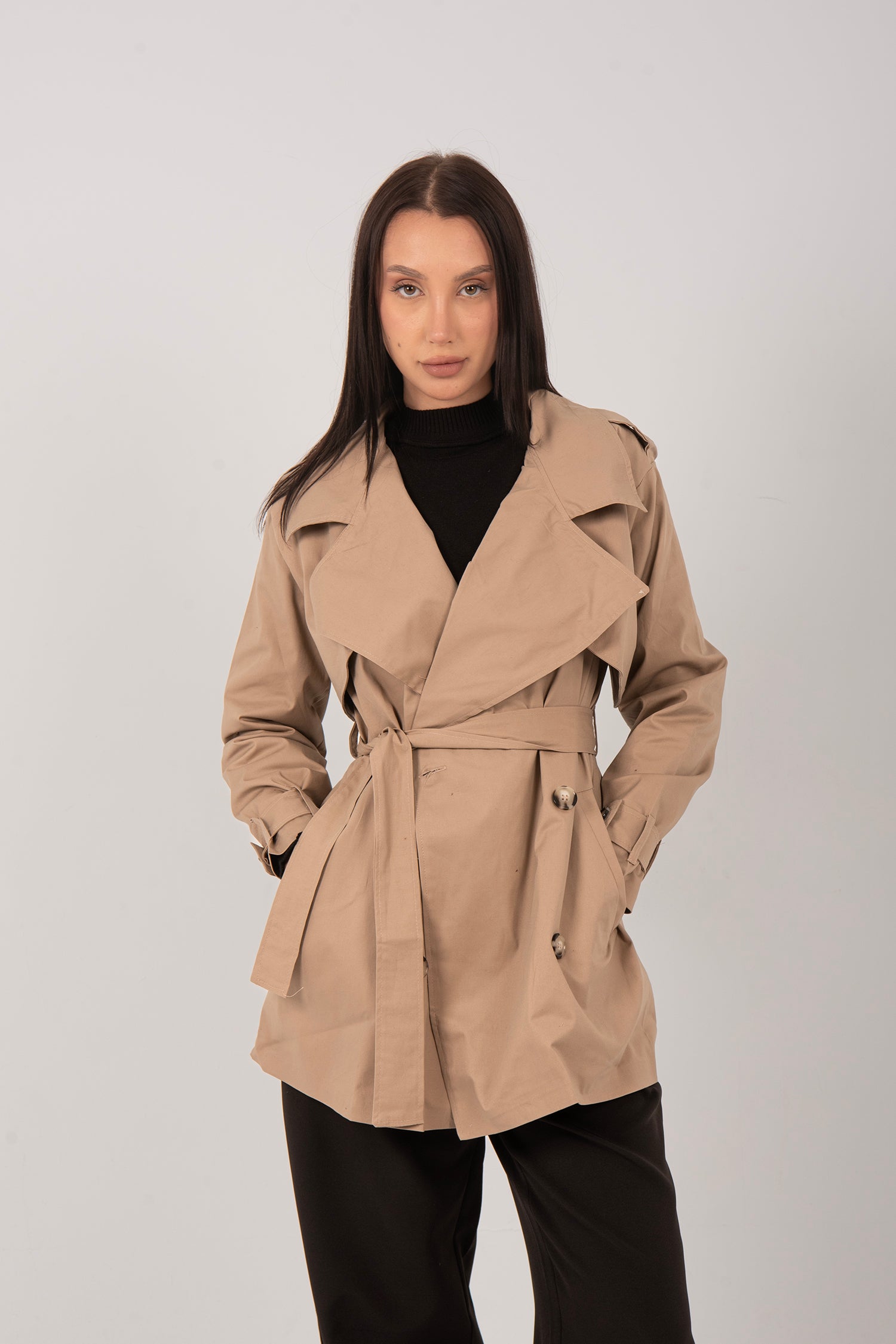 Short Belted Trench Jacket