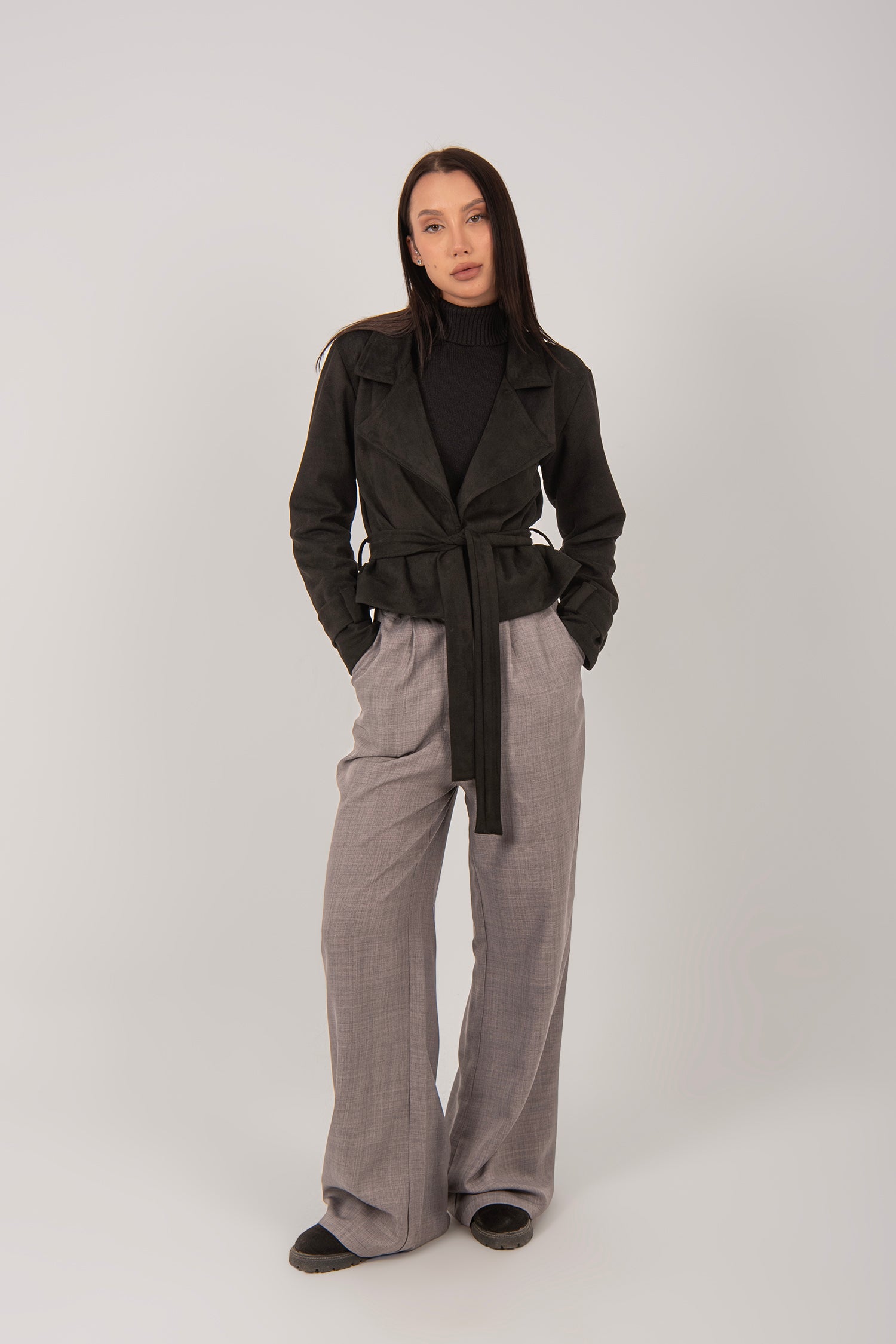 Suede Cropped Belted Jacket