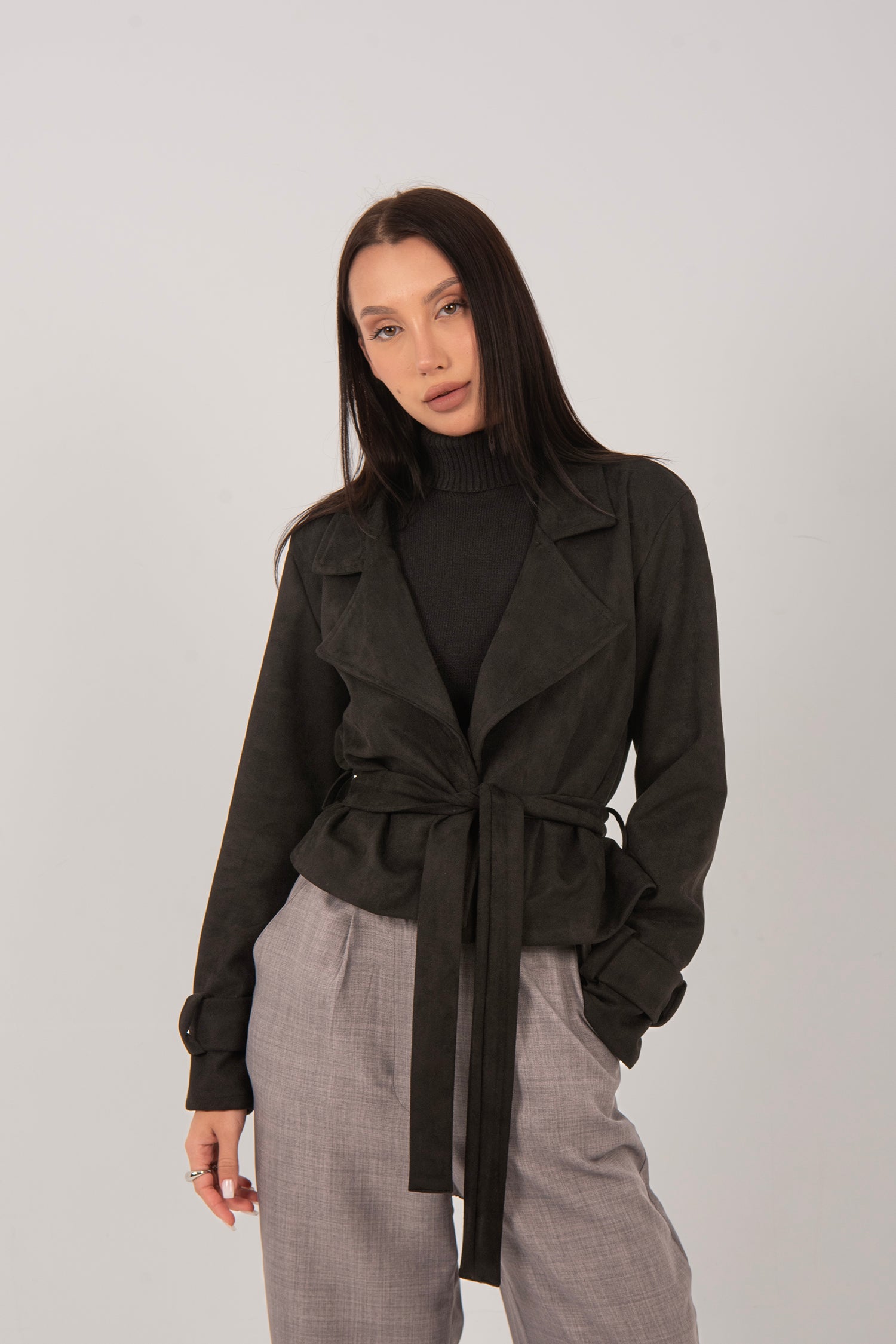 Suede Cropped Belted Jacket