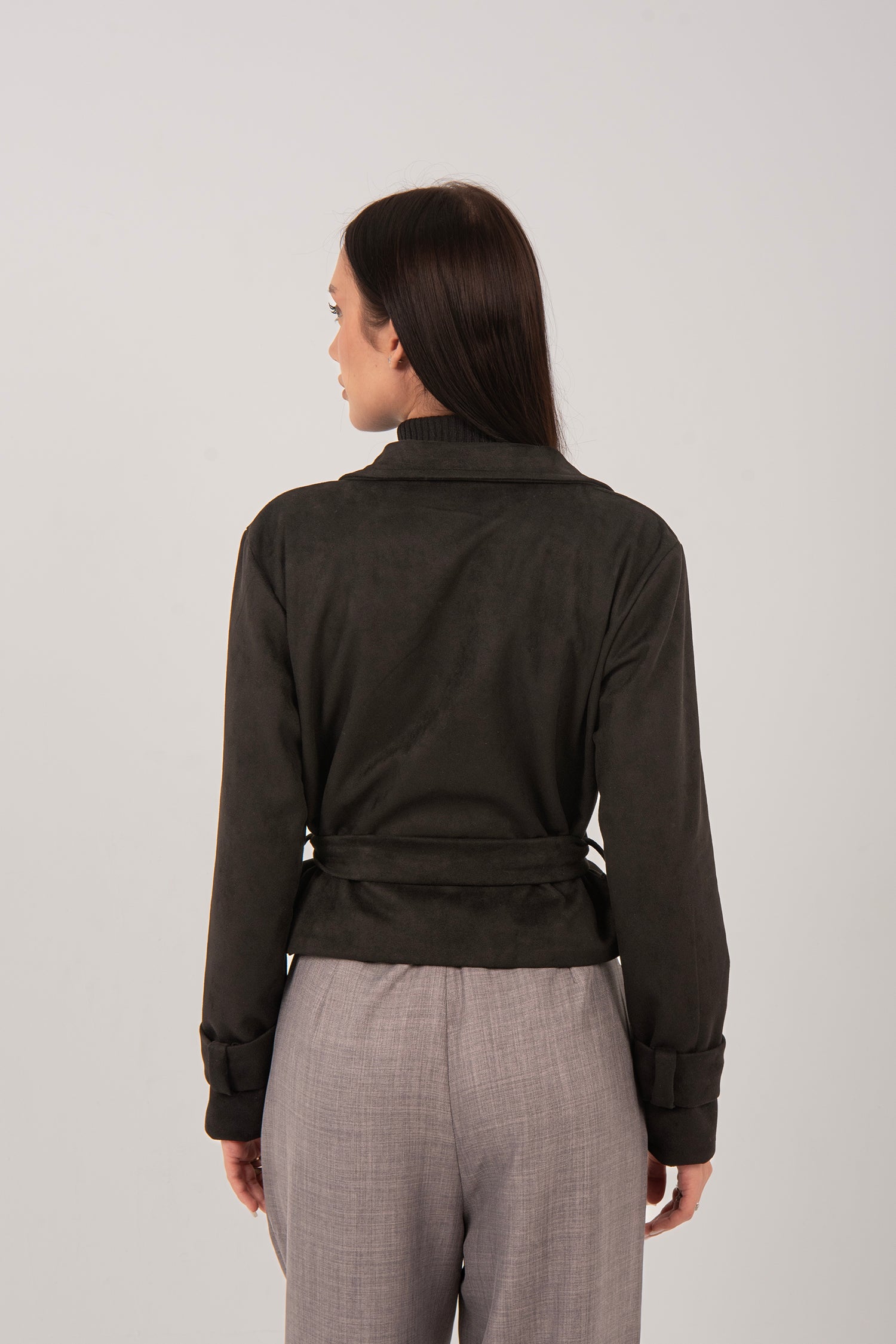 Suede Cropped Belted Jacket