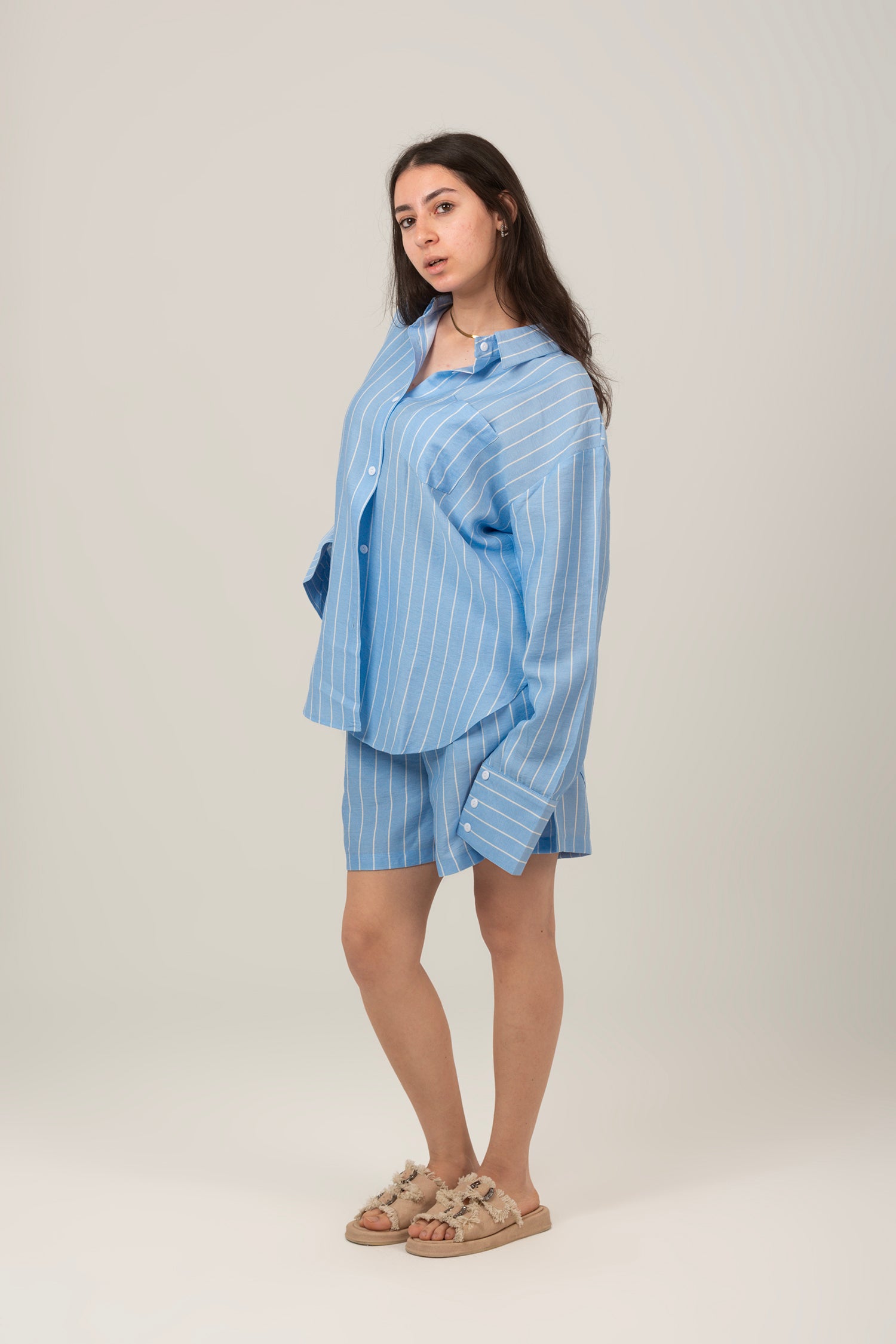 Striped Linen Set Top & Short For Women