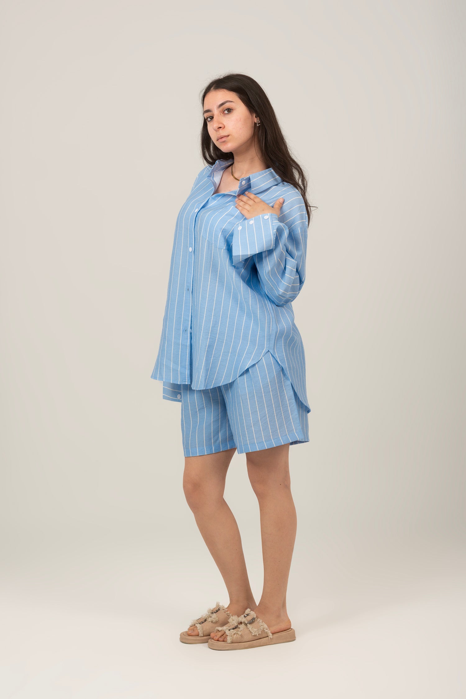 Striped Linen Set Top & Short For Women