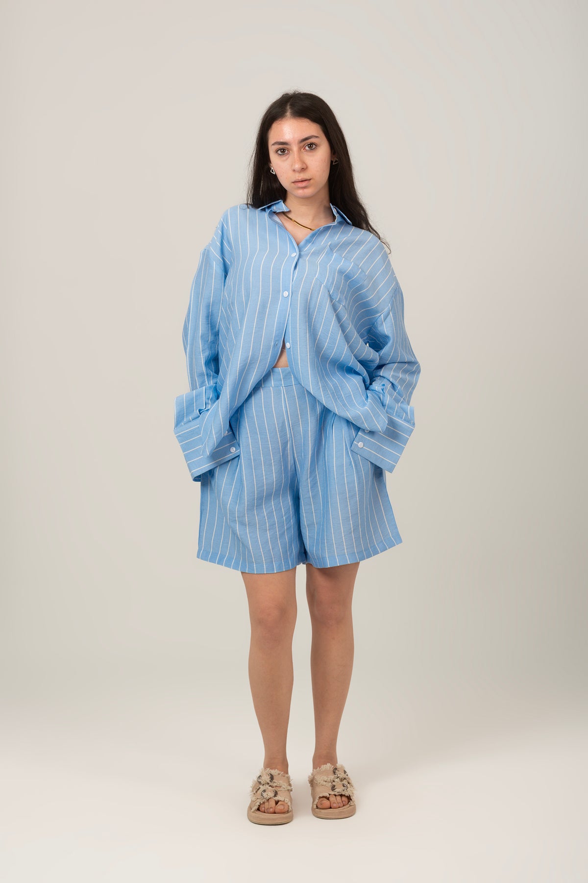 Striped Linen Set Top & Short For Women