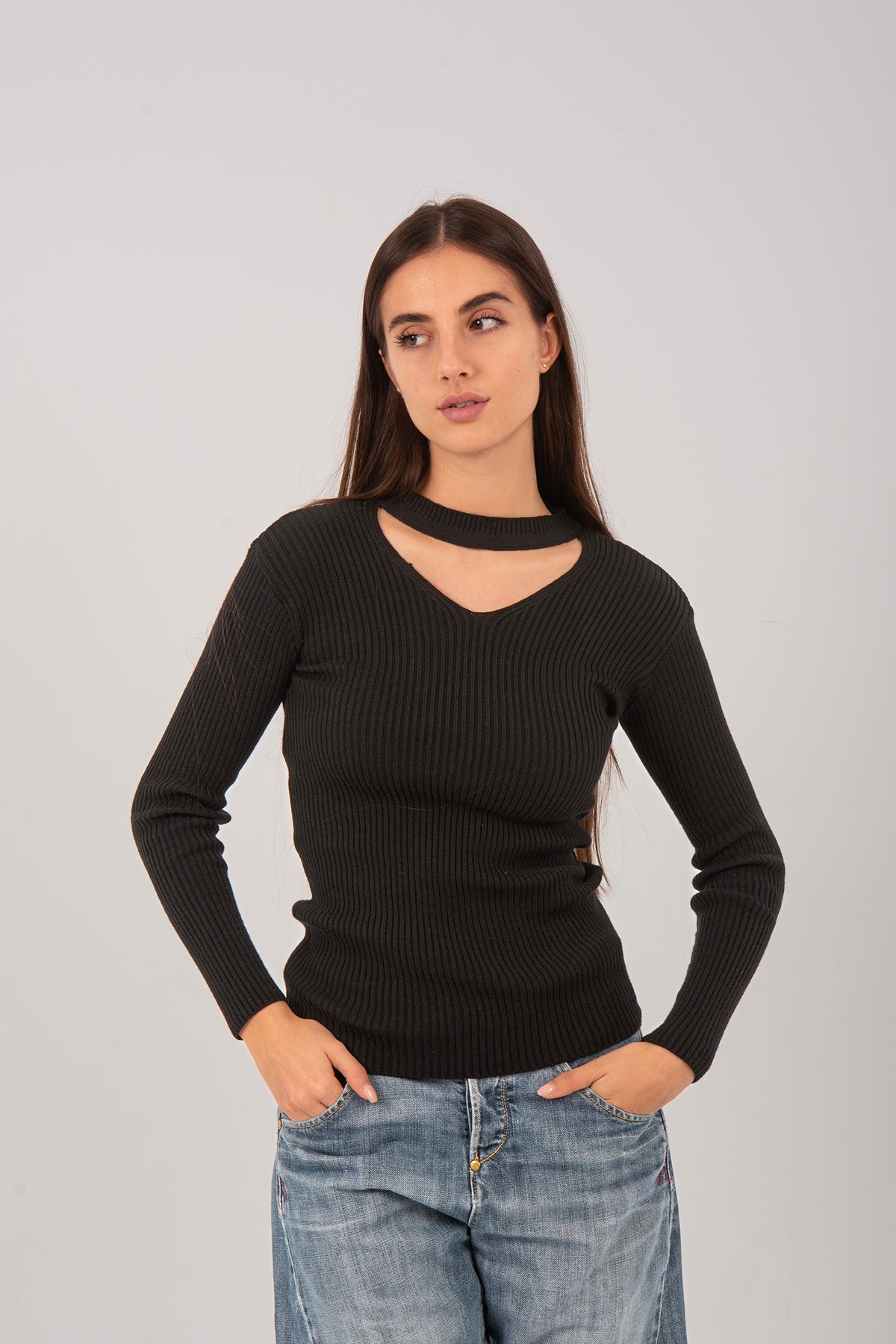 Cutout Knit Long Sleeve Top