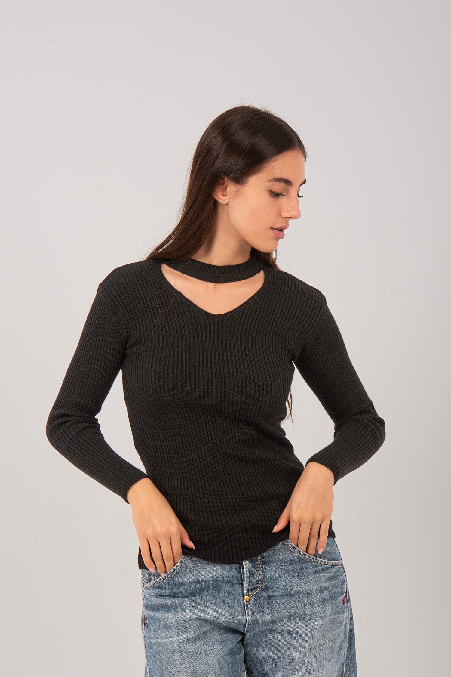 Cutout Knit Long Sleeve Top