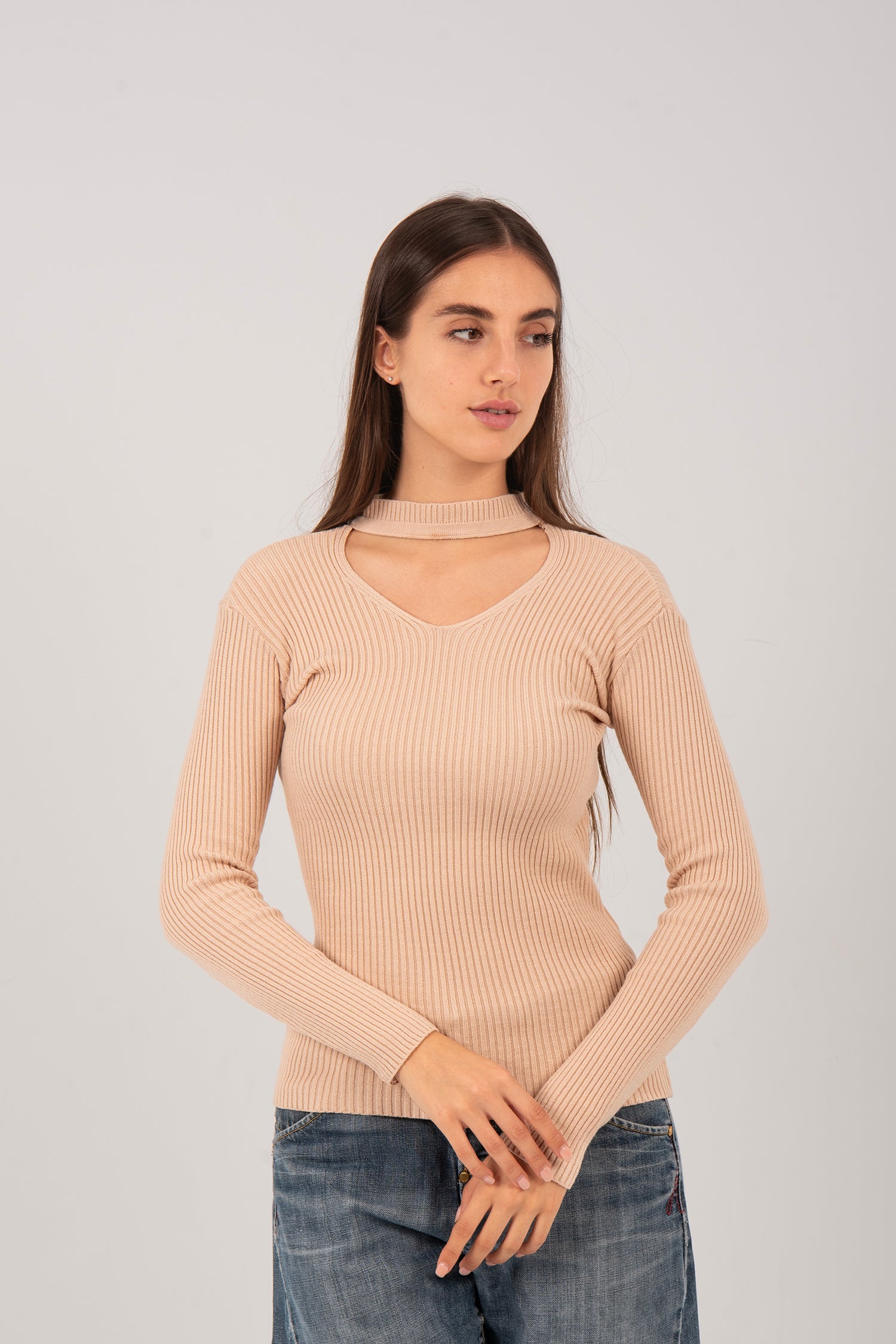 Cutout Knit Long Sleeve Top