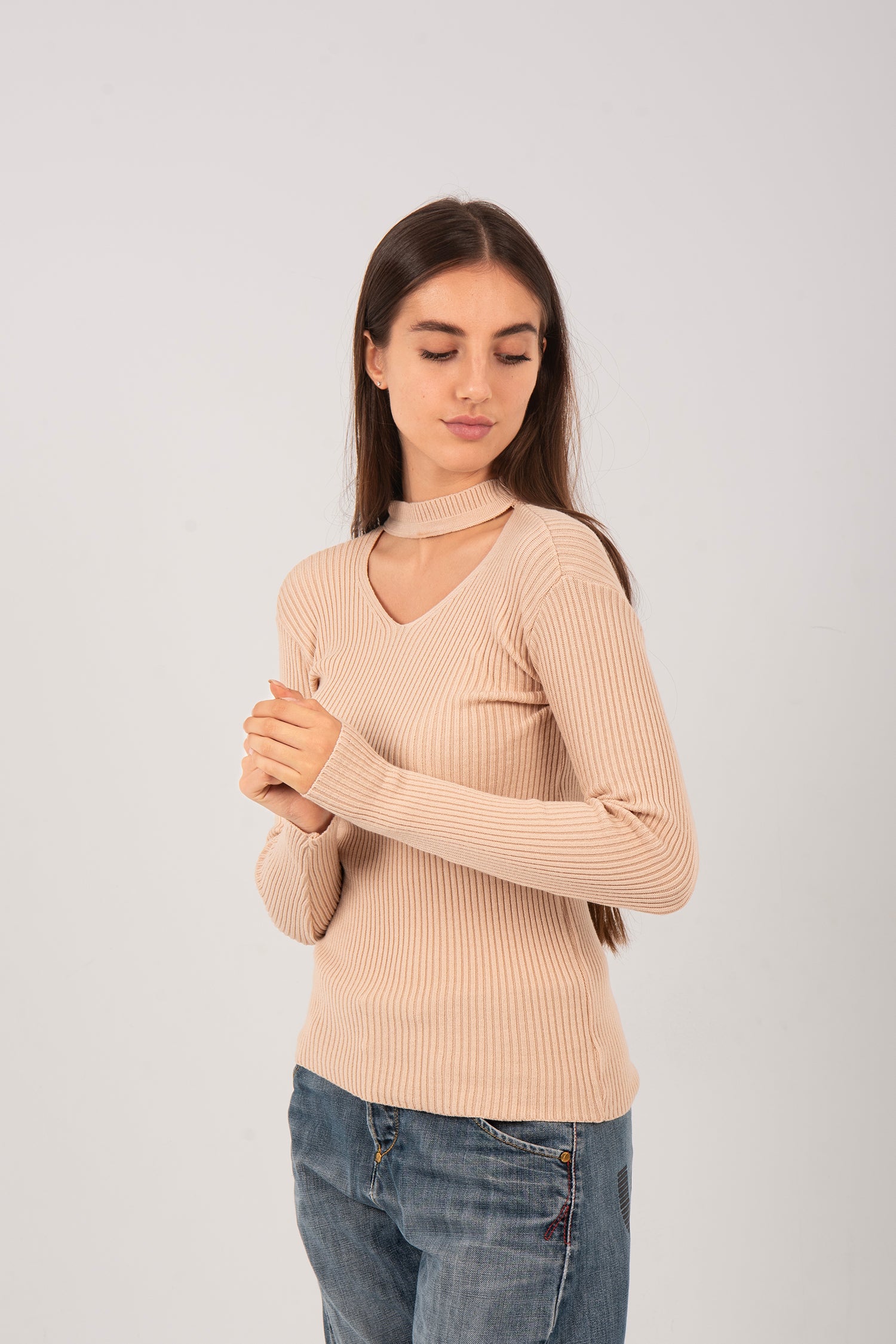 Cutout Knit Long Sleeve Top