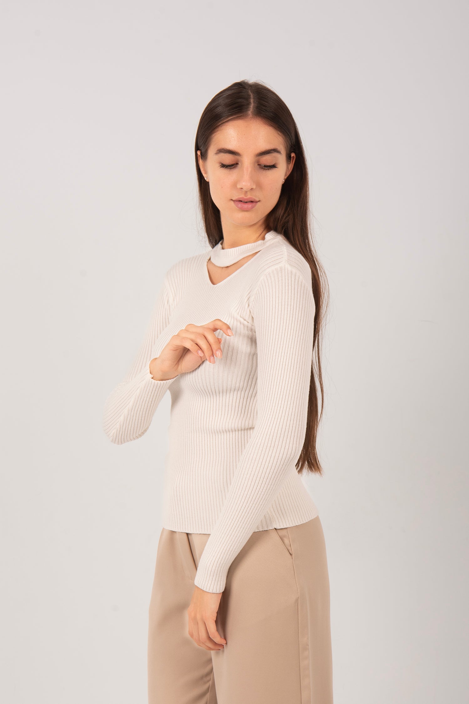 Cutout Knit Long Sleeve Top