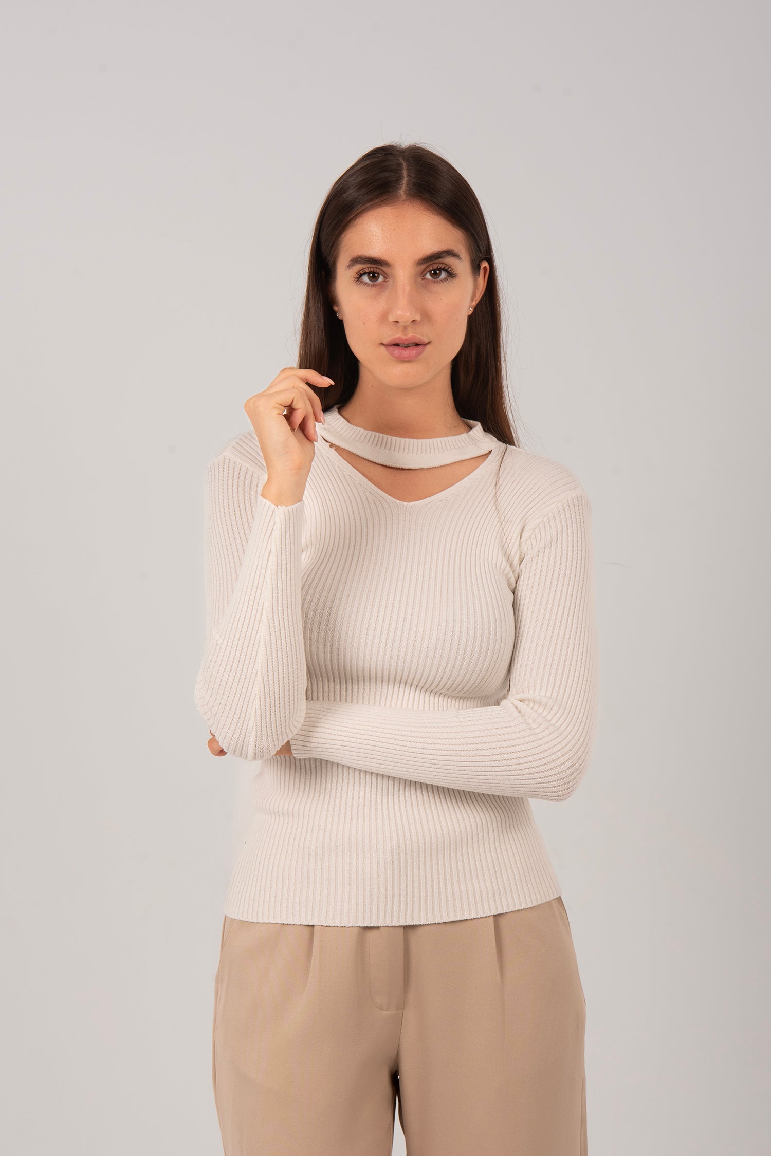 Cutout Knit Long Sleeve Top