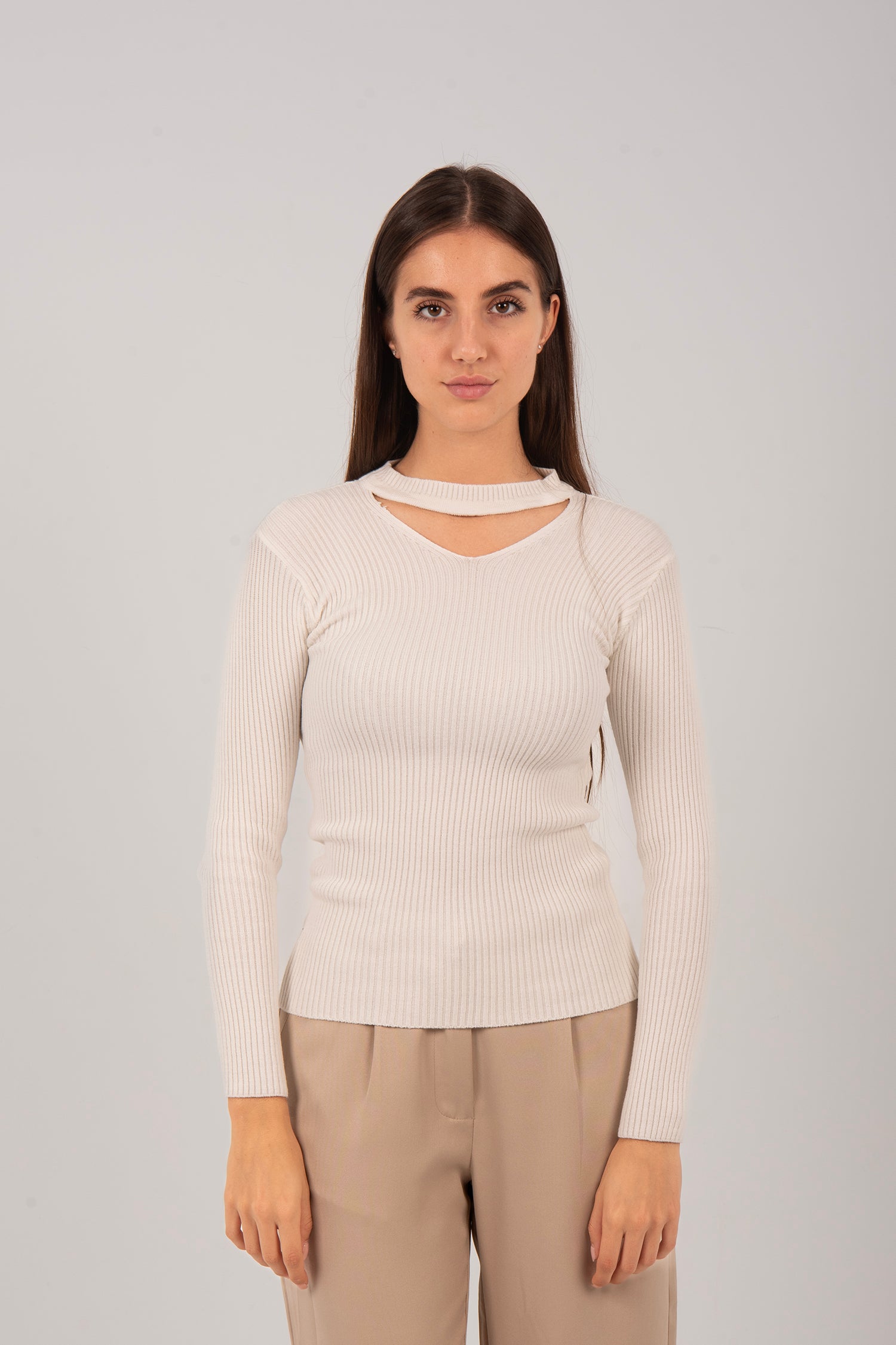 Cutout Knit Long Sleeve Top