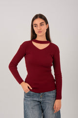 Cutout Knit Long Sleeve Top