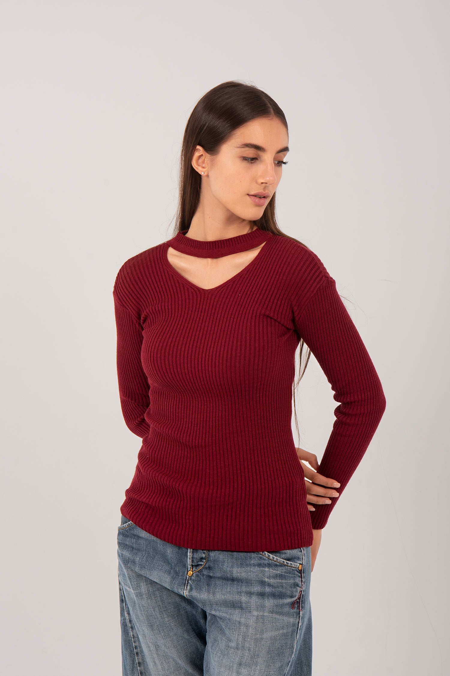 Cutout Knit Long Sleeve Top