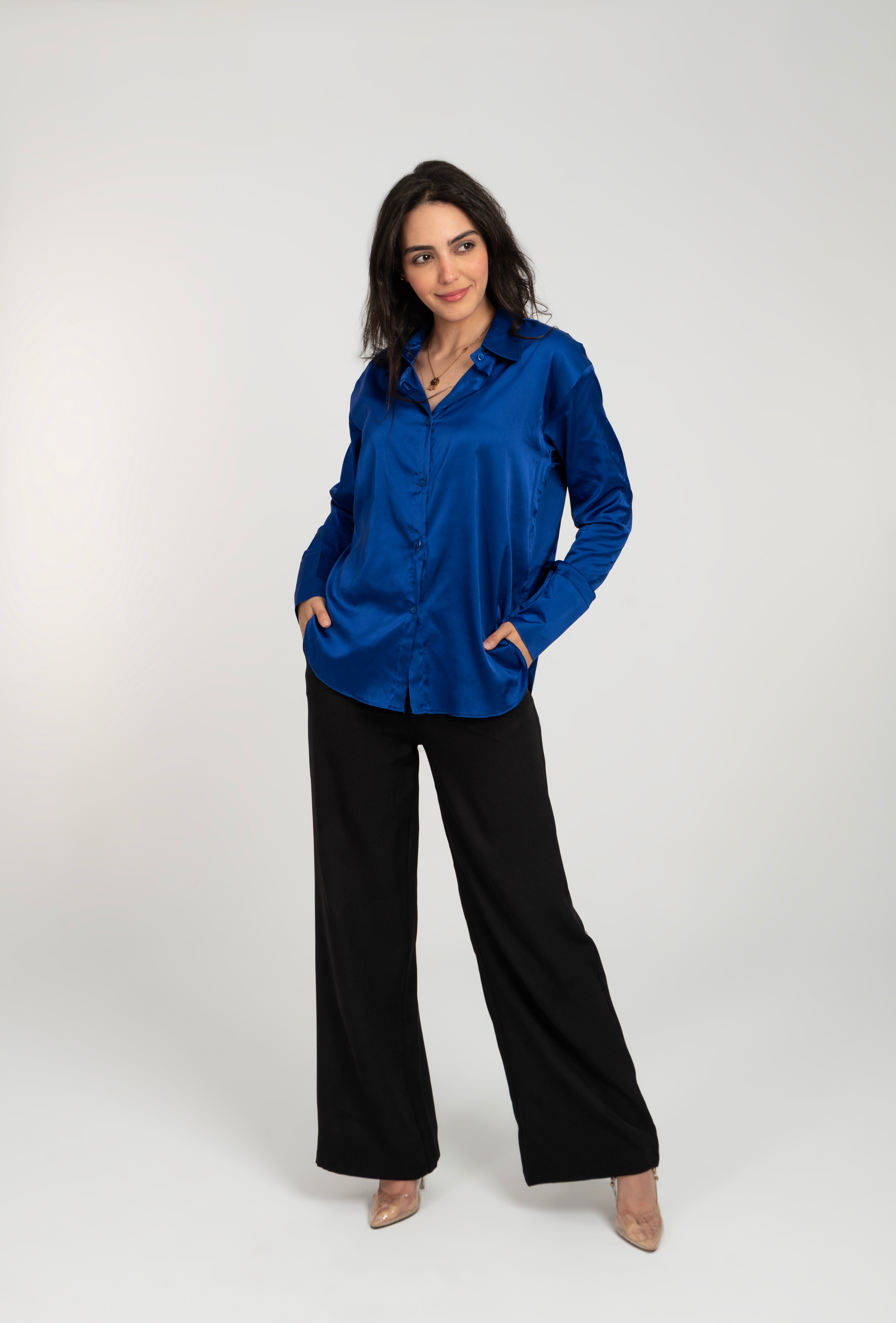 Satin Long Sleeve Blank Shirt For Women