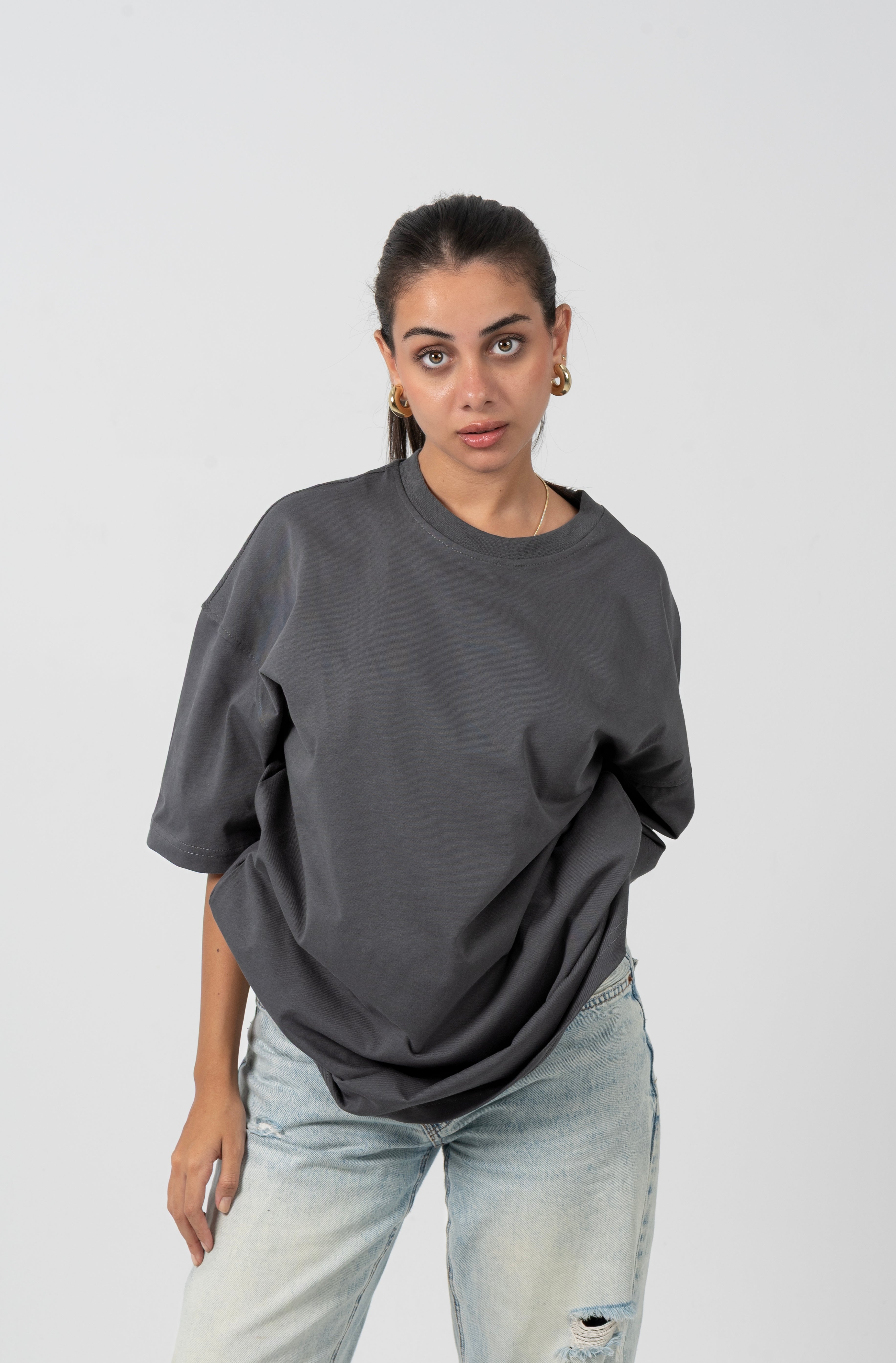 Dark Grey Oversized Basic T-shirt