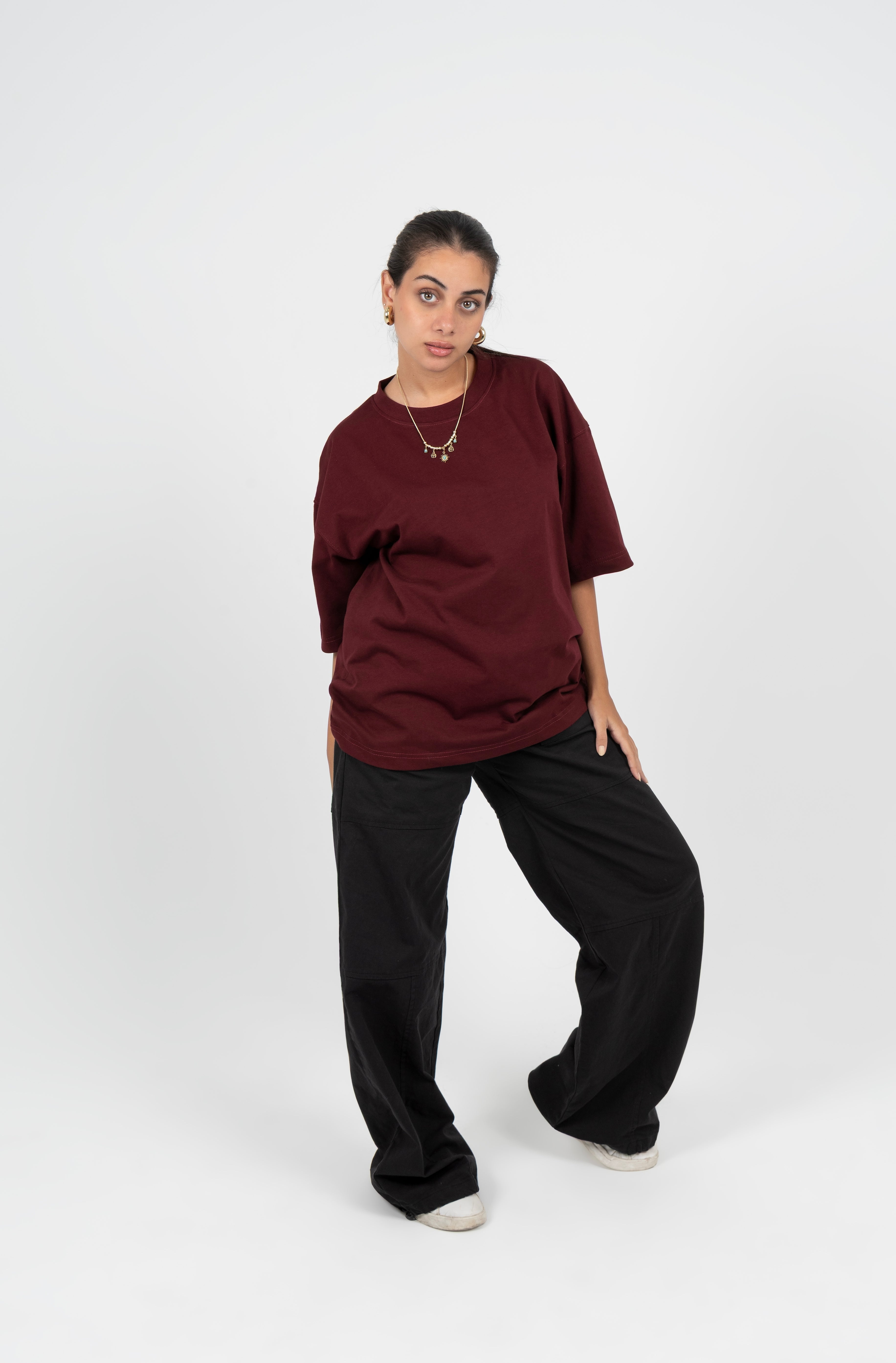 Burgundy Oversized Basic T-shirt