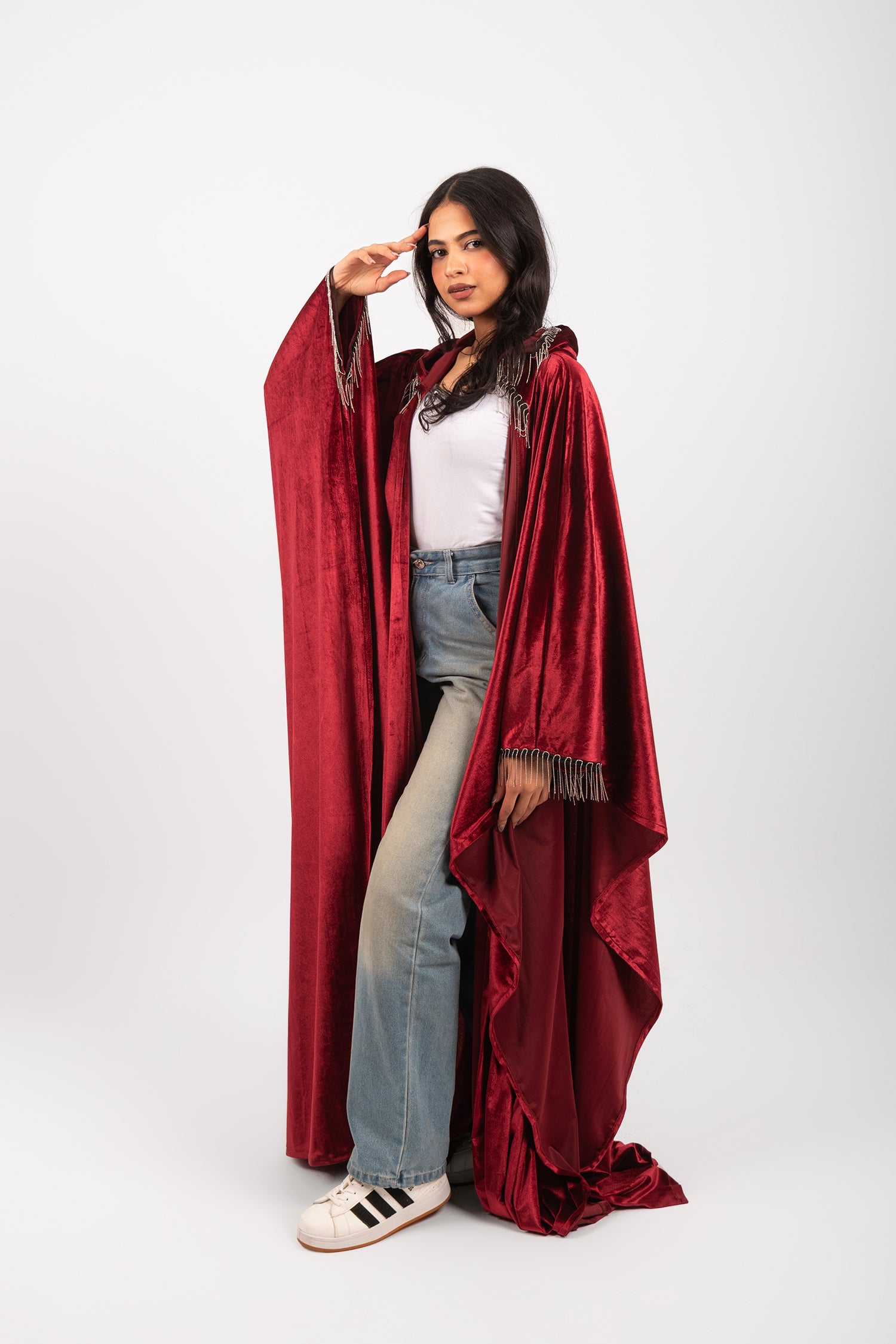 Morocco Velvet Long Sleeve Embroidered Sequins Kimono