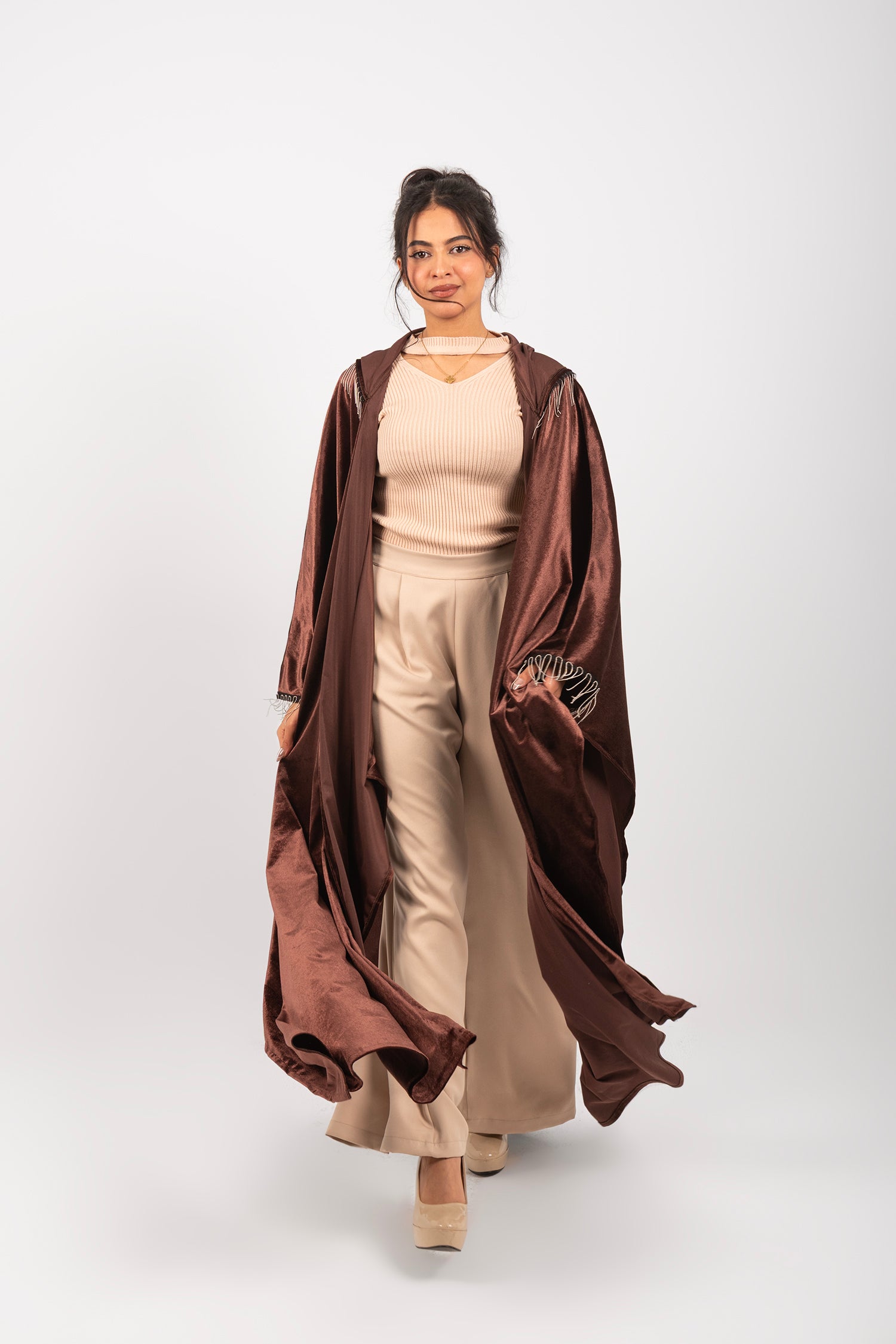 Morocco Velvet Long Sleeve Embroidered Sequins Kimono